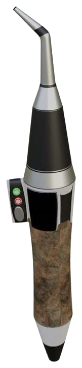 Registered UK design — fluoride application dental tool, front three-quarter view